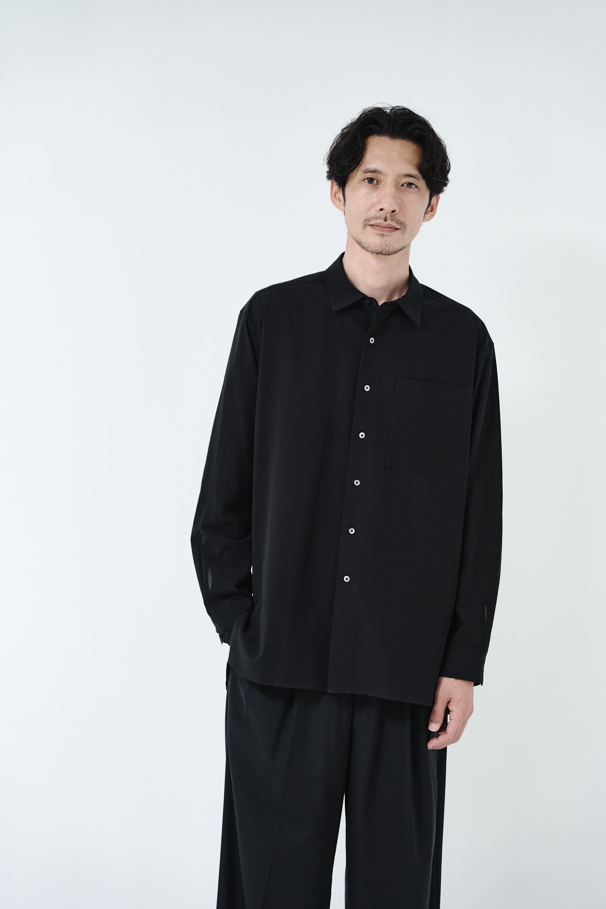 Cotton High-twist voile shirt_Black | 山田縫製工場 online store Cotton High-twist voile shirt_Black | 山田縫製工場 online store