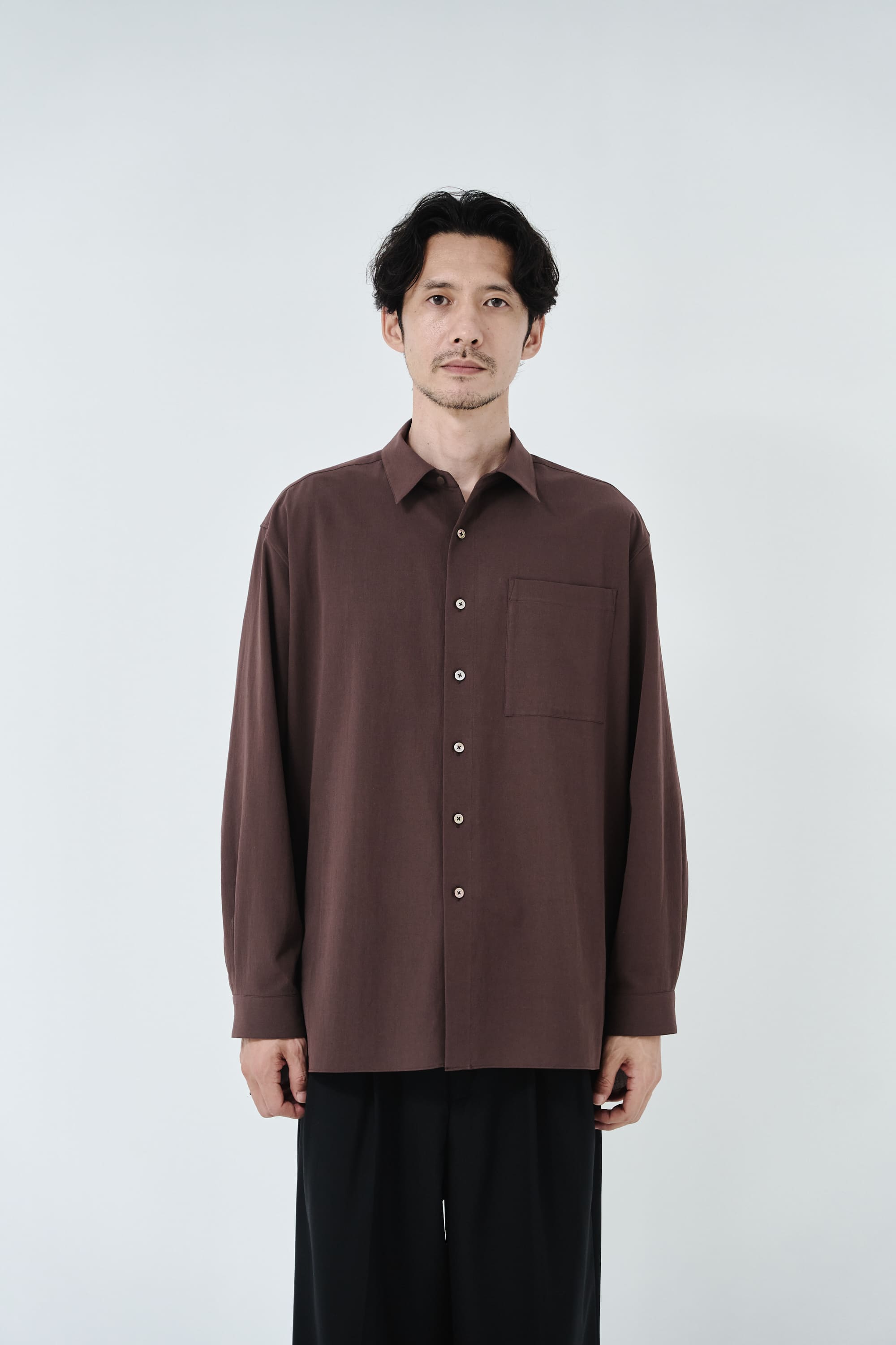 Cotton High-twist voile shirt_赤土色 | 山田縫製工場 online store